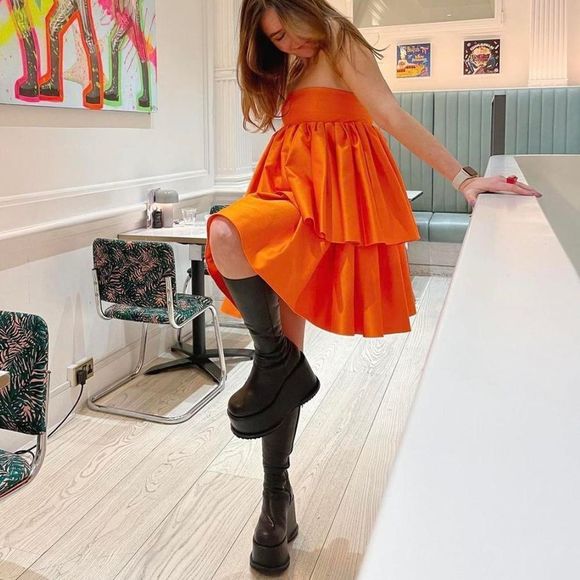 ROTATE BIRGER CHRISTENSEN CARMINA RUFFLED SATIN MINI DRESS IN ORANGE - Picture 16 of 16